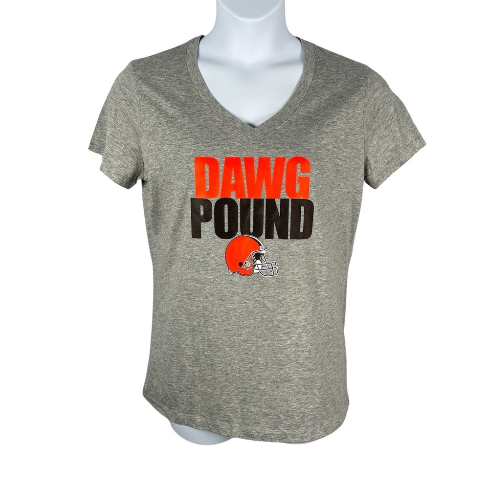 Nike T-shirt Womens Large Cleveland Browns Dawg Pound V-neck Gray Short Sleeve